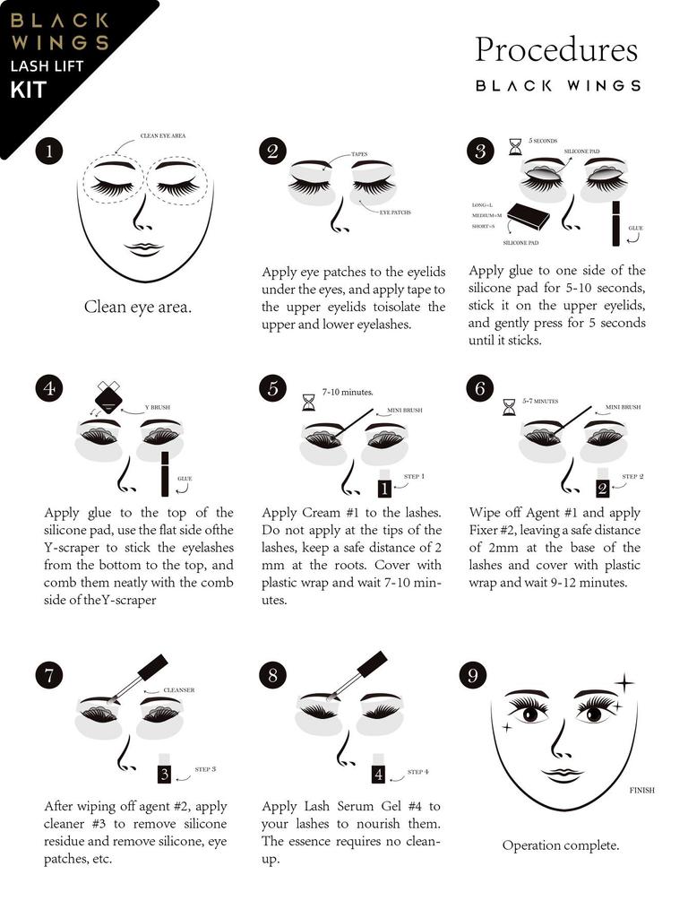 Набор для подтяжки ресниц Blackwings, набор для завивки ресниц высшего качества, коробка, №1 смягчитель 5-7 минут, №2 средство для укладки 7 минут, в комплекте с инструментами