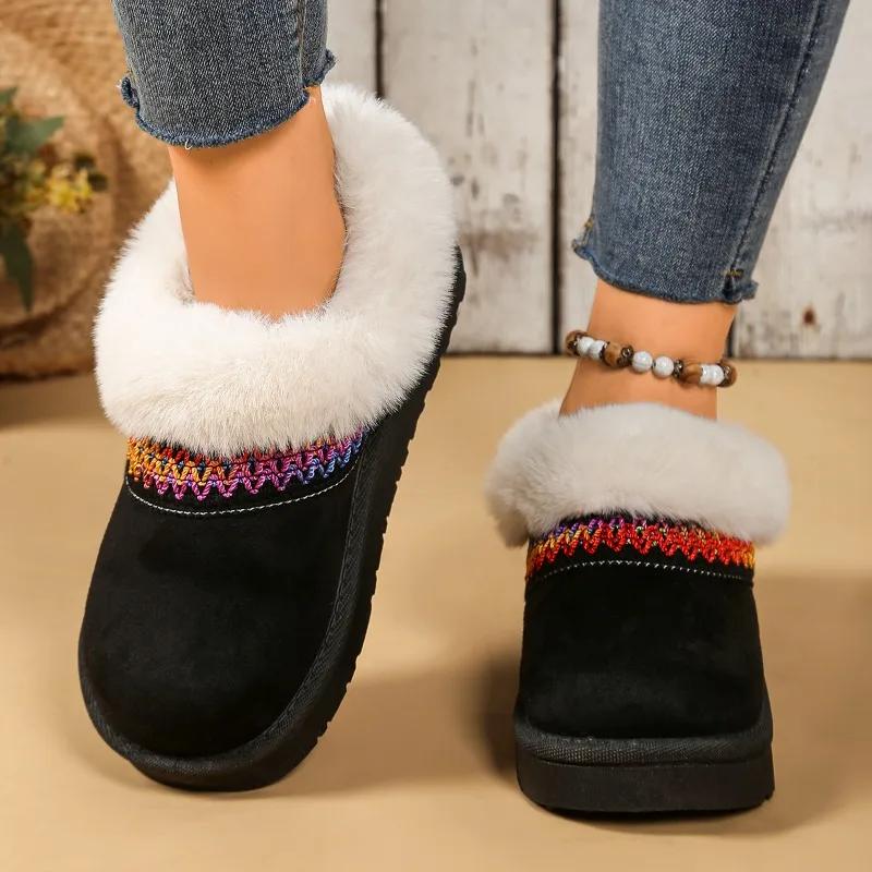 New Upgraded Ethnic Lambswool Snow Boots 2026 Winter Fur All-in-one Platform Slippers for Women's Versatile Outward Wear
