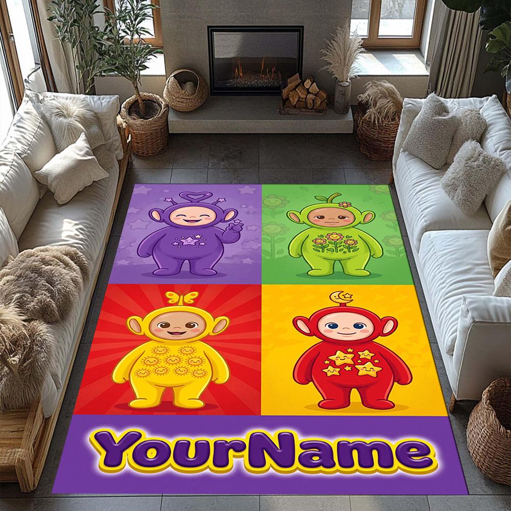 Teletubbies Customizable Name Area Rug Suitable for Bedrooms Playrooms Entryway Foyer Antislip Carpet Decorate Offices