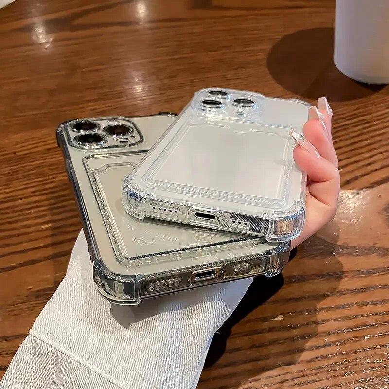 Прозрачный чехол-держатель для сумки с отделением для карт для iPhone 15 14 13 12 11 Pro Max X XS XR 7 8 Plus, прозрачный силиконовый противоударный чехол-кошелек
