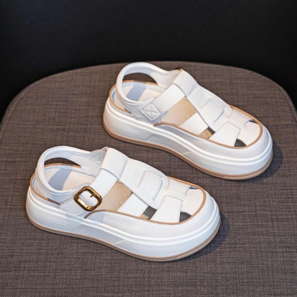 Женские босоножки на платформе, кожаные римские босоножки Baotou, женская летняя новая обувь 2025 года с вырезами, повседневные сандалии