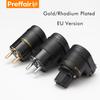 Preffair Pure Copper US Schuko Power Plug 24K Gold/Rhodium Plated Right Angle EU C13 HIFI Male Female Power Connector