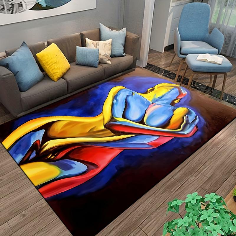 Area Rug Abstract Colorful Embracing Couple Blue Yellow Red Modern Art Decor for Living Room Bedroom Gift for Women