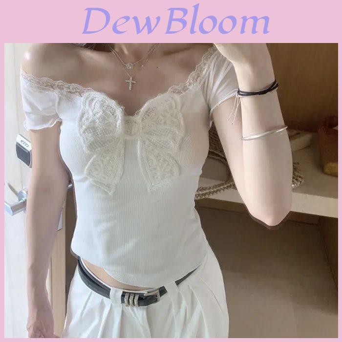 T Shirt With Lace Butterfly Bow Summer Womens White Oversize Designer Cotton