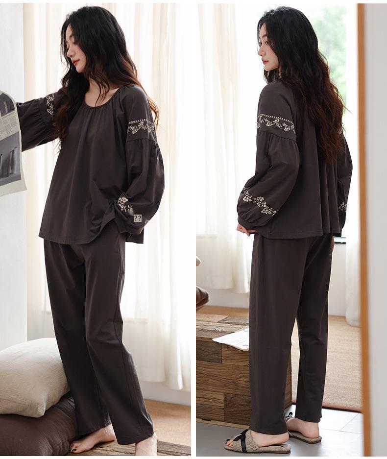 Women's Pure Cotton Long Sleeve Pajama Set with Chest Pads - 2025 Autumn Collection