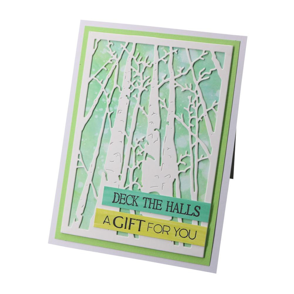 Прямоугольная рамка Зимнее дерево Фон Металлический серебристый трафарет Тиснение Вырубные штампы для скрапбукинга Бумага Альбом Изготовление открыток