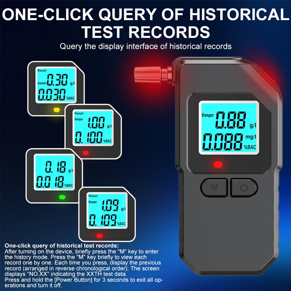 ЖК-дисплей Детектор алкоголя Полупроводниковый алкометр Точность Тестер алкоголя в выдыхаемом воздухе Полицейский алкотестер Тест на вождение в нетрезвом виде