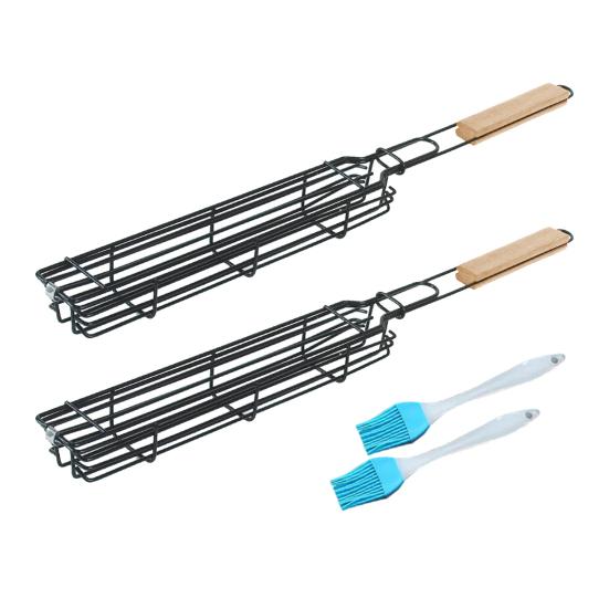 2 шт. решетка для барбекю со щетками Эргономичная деревянная ручка Просторный дизайн Высокая температура