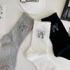 Miu Style Women's Summer Grey Bow Mesh Mid-Calf Socks - Super Thin, Glittery, Hot Stamping Design
