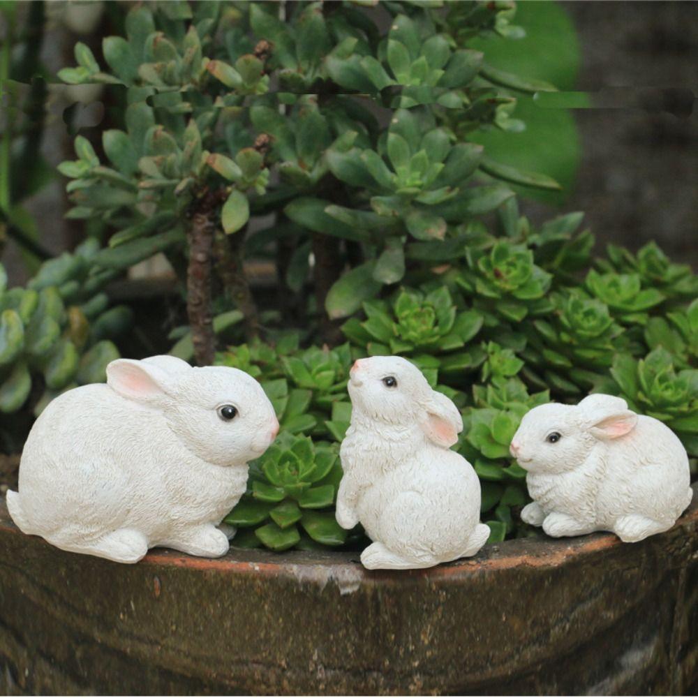 3pcs Cute Bunny Figurines Lovely Miniature Rabbit Statue Crafts Animal Sculptures Cabinet