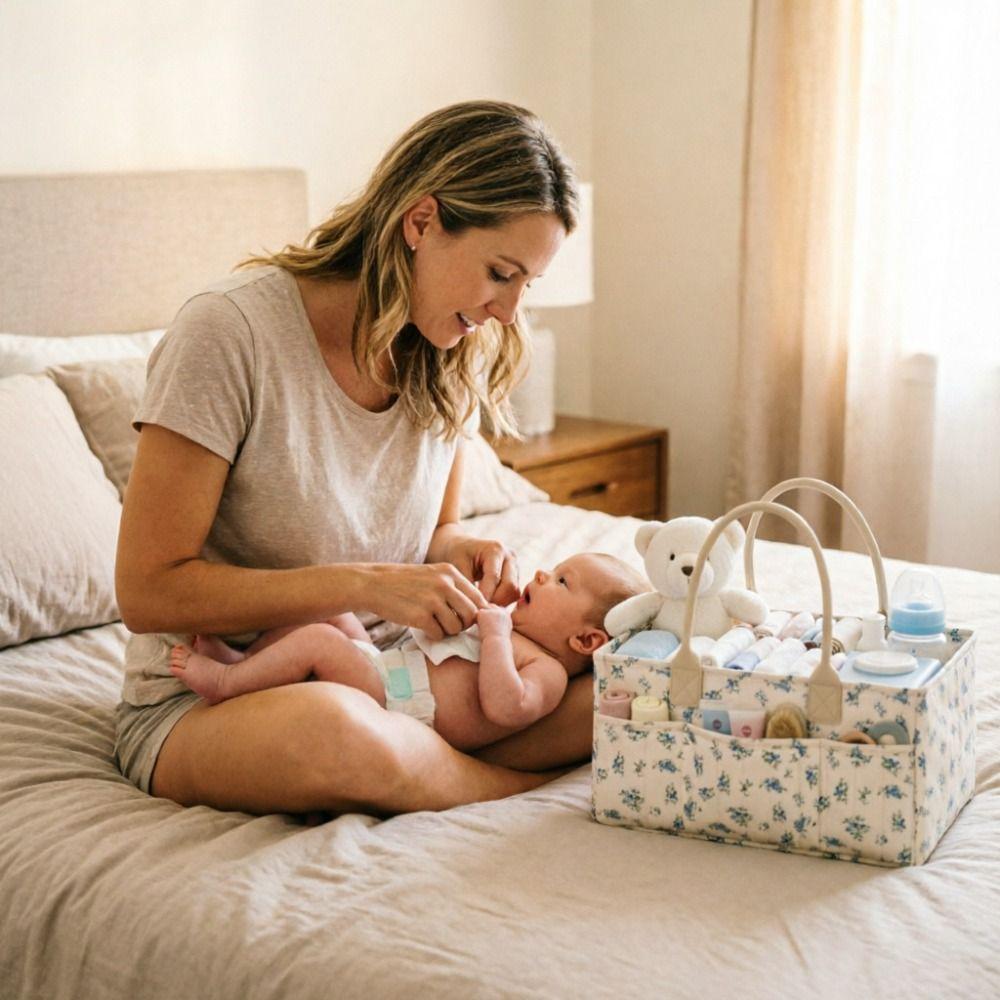 Large Capacity Nursery Storage Basket Portable Diaper Bag Gift for Baby Shower
