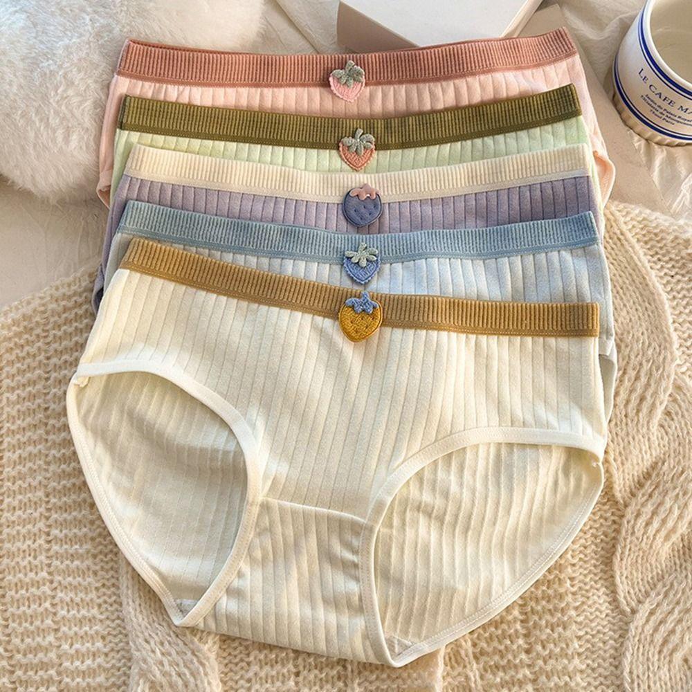 5Pcs Knitted Fabric Cotton Women's Underwear Large Size Mid Waist Underwear Student Girl