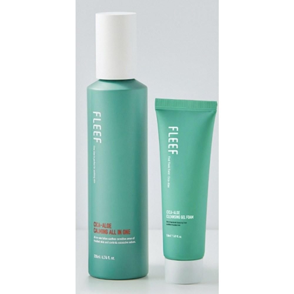 FLEEF Cica Aloe Calming All-in-One 200 мл + Acne Relief Mildly Adic Cleansing Foam 50 мл 2 вида, 1 набор