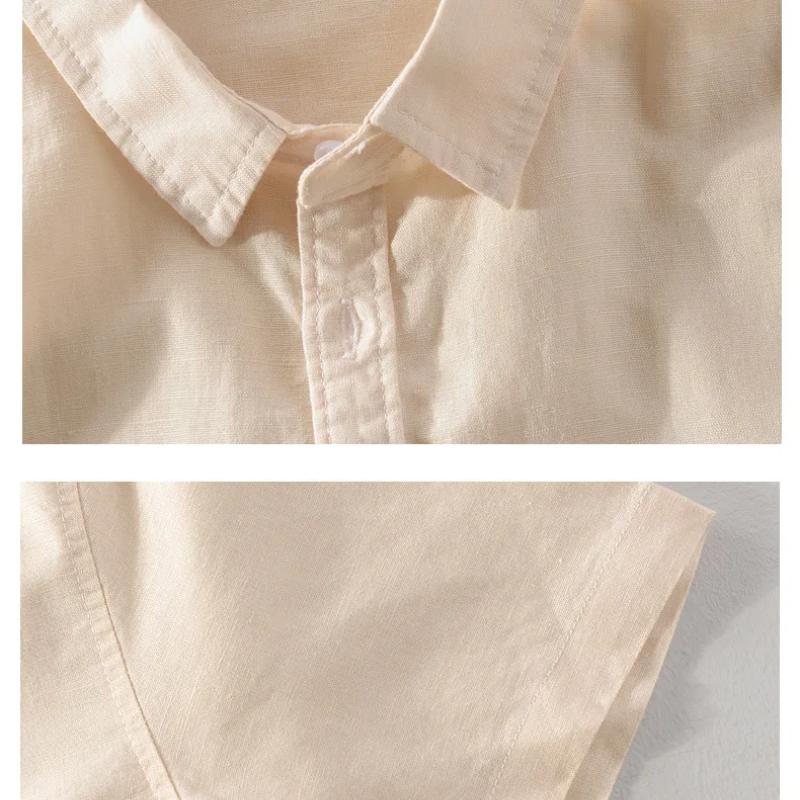 Классическая летняя рубашка, повседневная повседневная рубашка с коротким рукавом, квадратный воротник, однотонные хлопковые льняные рубашки на пуговицах, простые универсальные дышащие мужские топы