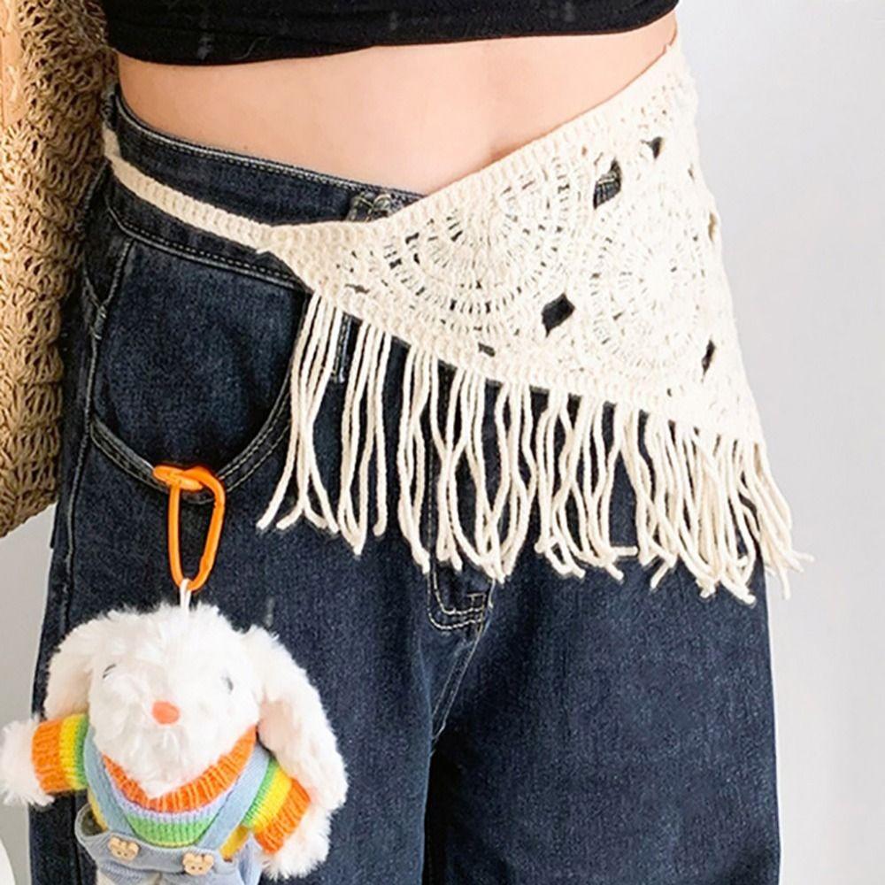 Hollowing Out Knitted Butt Flap Bohemian Tassel Hip Apron Fashion Knitted Back Flap Photo Props