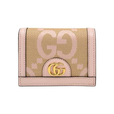 Мини-кошелек Ophidia GG Canvas Бежевый Розовая Кожа Золотая Фурнитура Double G Держатель для Карт для Женщин Ежедневная Поездка 523155-UKMBG-9550