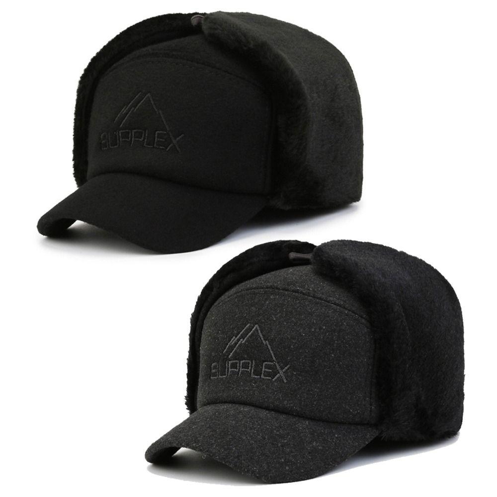 Cotton Plush Winter Men Hat Windproof Earflaps Caps Ski Accessories Fur Earflap Hat Elderly