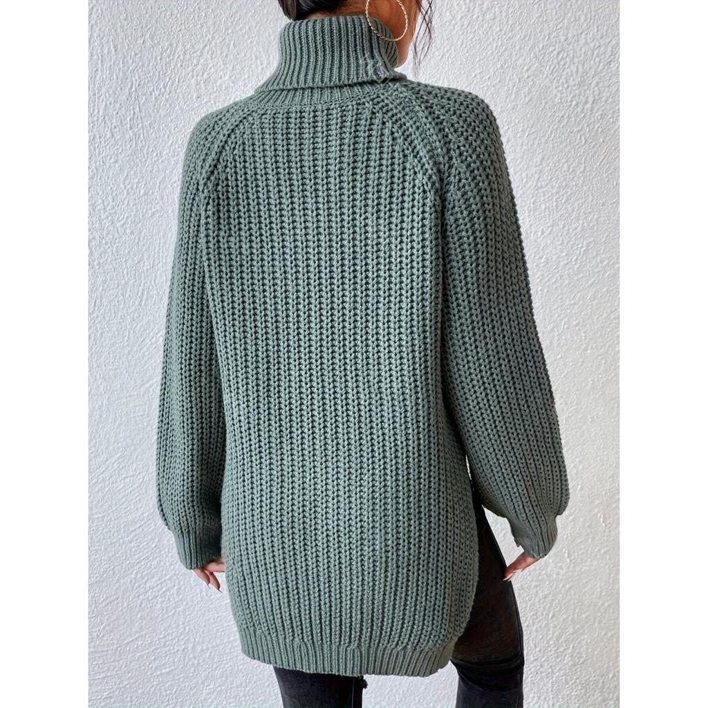 Водолазка вязаная с разрезом по низу универсальный свитер, повседневный свитер с длинным рукавом для осени и зимы, женская одежда