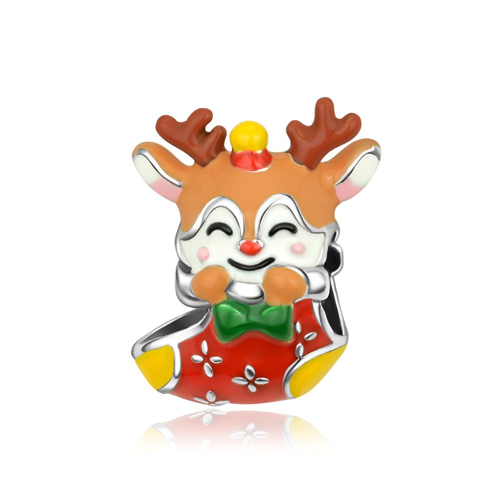 Christmas Charms 925 Silver Santa Claus Snowman Bell Moose Sled Pendant Metal Beads Cute Necklaces DIY Jewelry Gif