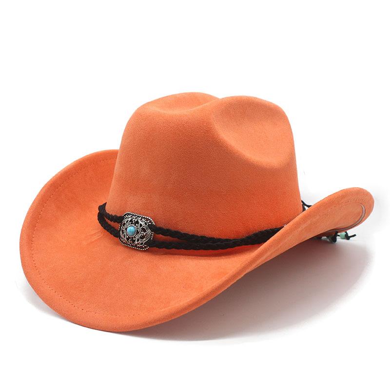 Suede Upturned Edge Western Cowboy Hat Men And Women Outdoor Travel Hat Rolled Brim Ethnic Style Top Hat Felt Hat