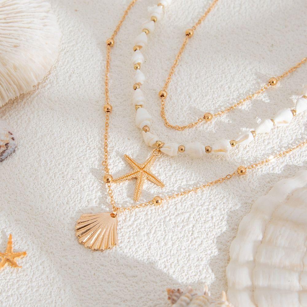 Mulitlayer Shell Multilayer Necklace Starfish Pearl Beaded Necklace Bohemia Style Necklace Girls