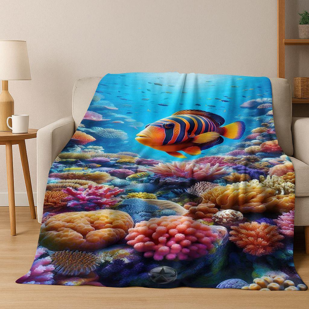 26 Style Underwater World Sea Dolphin Turtle Coral Art Flannel Blanket,Cozy Soft Throw Blanket for Home Bedroom Bed Sofa Kids