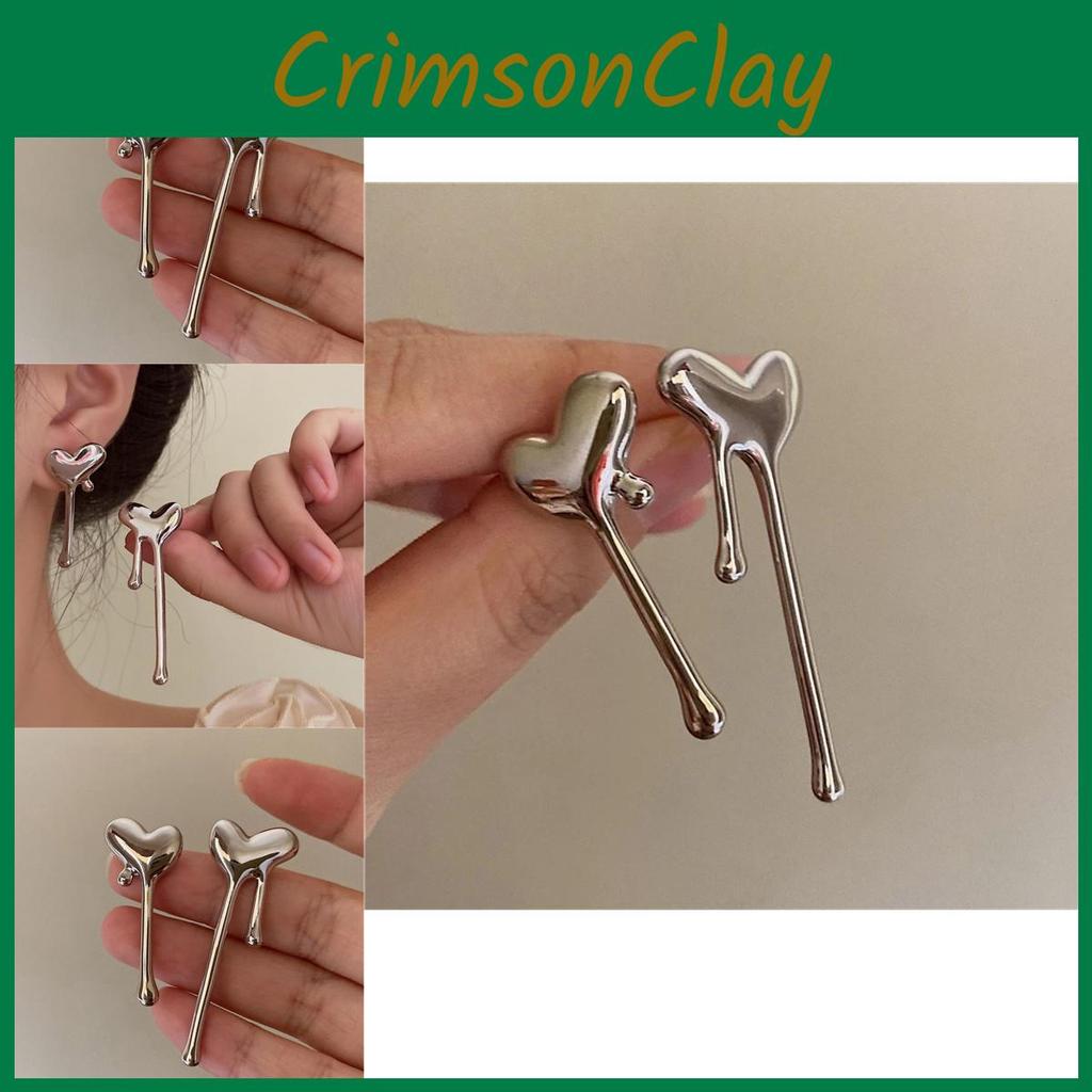 Серебряные Геометрические Модные Серьги-гвоздики в форме сердца и капли воды Стильные Серьги-гвоздики из сплава