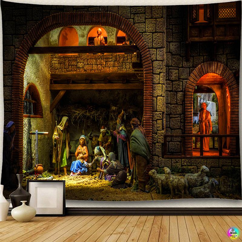 Рождественский гобелен, сцена Рождества, настенный гобелен, Иисус Ангел, Пасхальный декор стен, гобелены с изображением Христа, ясли для украшения дома