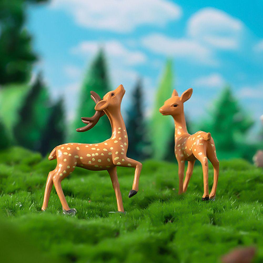 Plastic Crafts Sika Deer Figurines Mini Micro Landscape Ornaments Deer Miniature Statue Bonsai