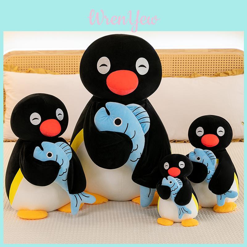 Cute Cartoon Penguin Plush Doll With Fish Ribbon Design Perfect Decorative Cushion