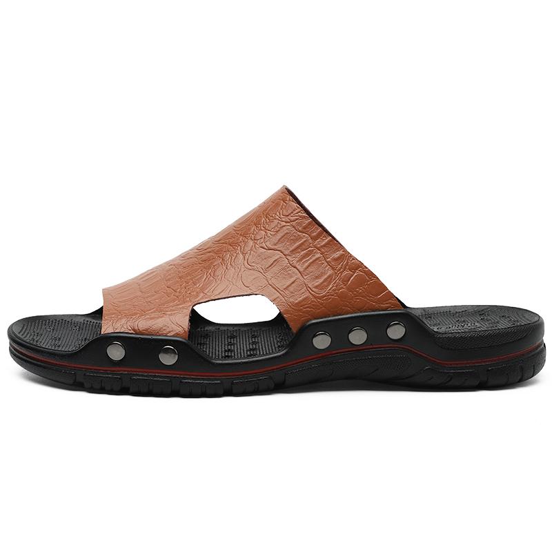 Мужские тапочки из натуральной кожи больших размеров, модные мужские сандалии с резьбой, лаконичные сандалии, легкая летняя обувь, 6 цветов