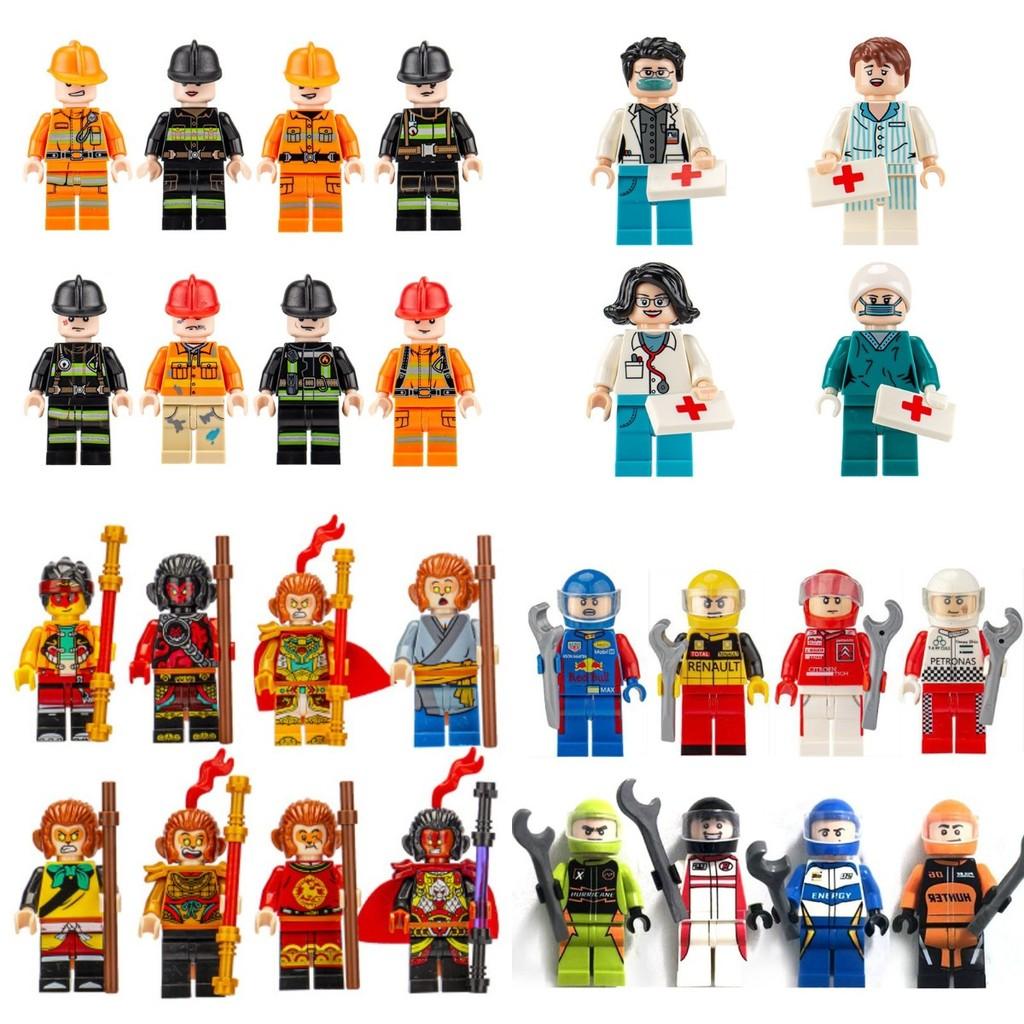 Набор мини-фигурок Городской профессиональный инженер и пожарный, строительные блоки для детей