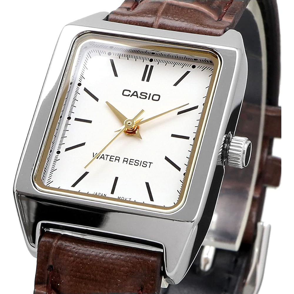 Женские кварцевые часы Casio Standard LTP-V007L-7E2 Белые с коричневым кожаным ремешком