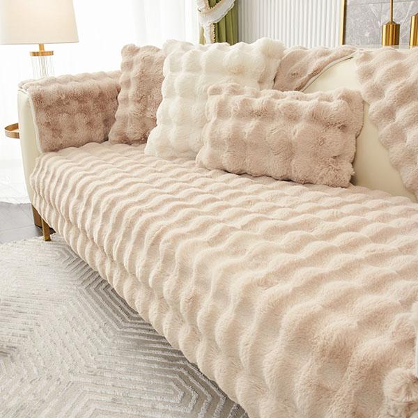 Rabbit Plush Sofa Cushion Winter Padded Plush Cushion Non-slip Leather Sofa Cover Cover Cloth Towel