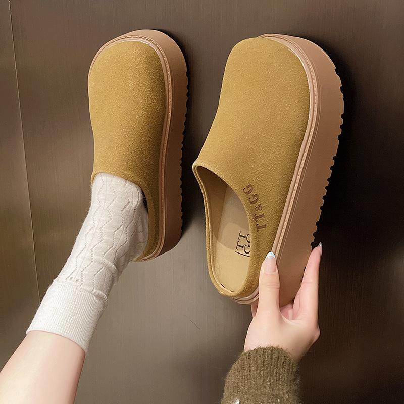 Тапочки Baotou, женская одежда, осень 2024, новая корейская версия, ленивые тапочки с одной педалью, повседневные тапочки с круглой головкой на толстой подошве