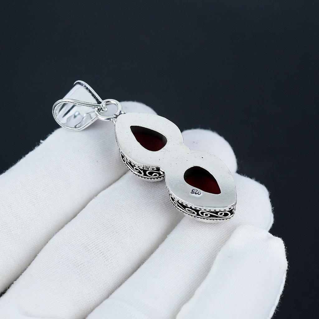 Серебряный кулон с натуральным красным кораллом из стерлингового серебра 925 пробы - дизайн груши ручной работы, повседневная одежда, подарок на день рождения