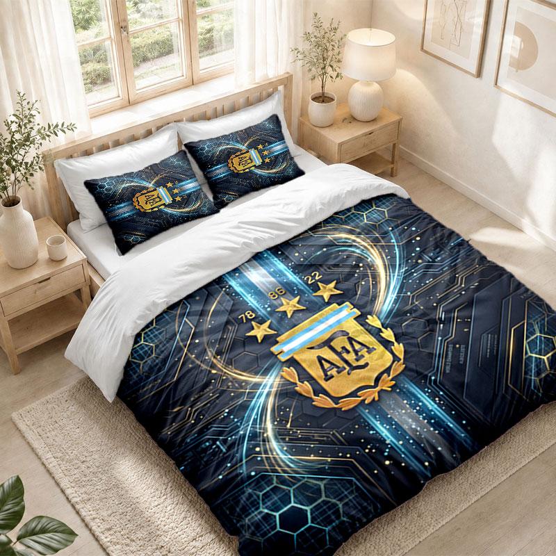 Bedding Set 1 Duvet Cover 2 Pillowcases Argentina Football Print Bedroom Home Decoration