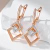 Double Square Smooth Gold Color Inlay Silver Plated Zircon English Lock Dangle Earrings Luxury Women Geometric Jewelry