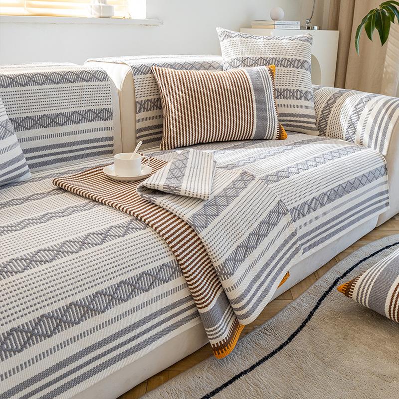 Подушка для дивана из хлопка и льна Four Seasons Universal Leather Non-Slip High-Entry Lux Sofa Cover Nordic Simple Cushion Cover Towel