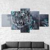 Roaring White Tiger Animal Abstract Scene 5 Piece Five Panel Wall Canvas Print Modern Art Poster Picture Home Decor Gift For Him For Her