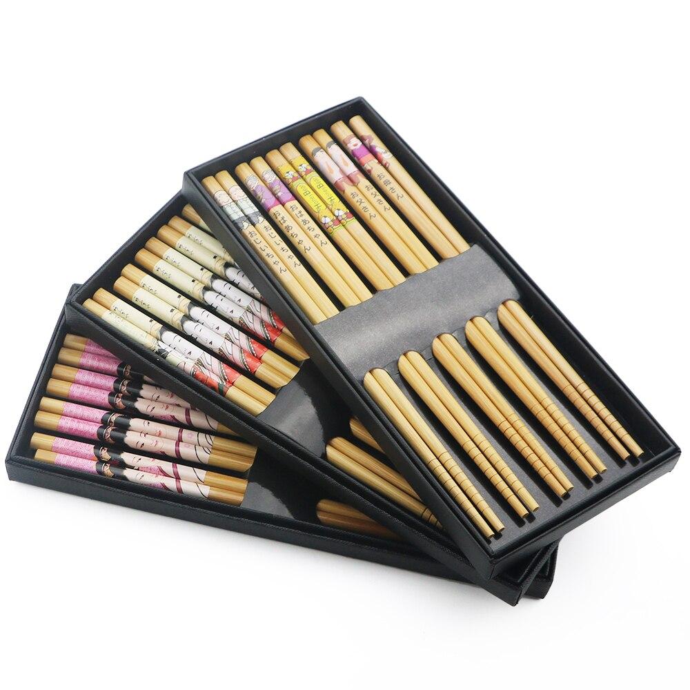 5 пар нескользящих палочек для еды в японском стиле, палочки для еды ручной работы из натурального дерева, суши, еда, противоожоговые разноцветные деревянные палочки для еды