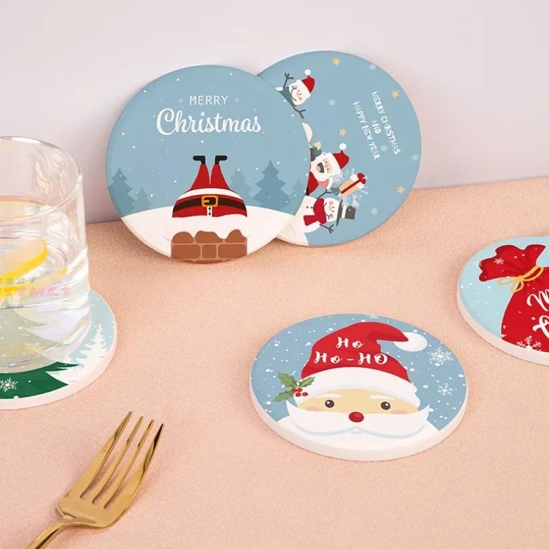 Рождественские диатомитовые впитывающие подставки мультяшный снеговик противоскользящие высокотемпературные подставки для чашек теплоизоляция горячая подставка декор стола