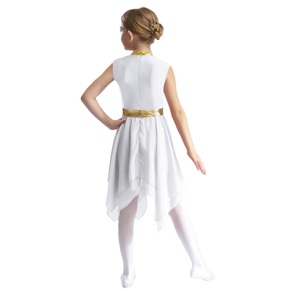 Дети Девочки Современное литургическое платье из металлизированной ткани без рукавов асимметричное танцевальное платье