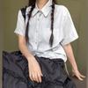 New Arrivals Open Run Women String Hem Semi Crop Short Sleeve Shirt