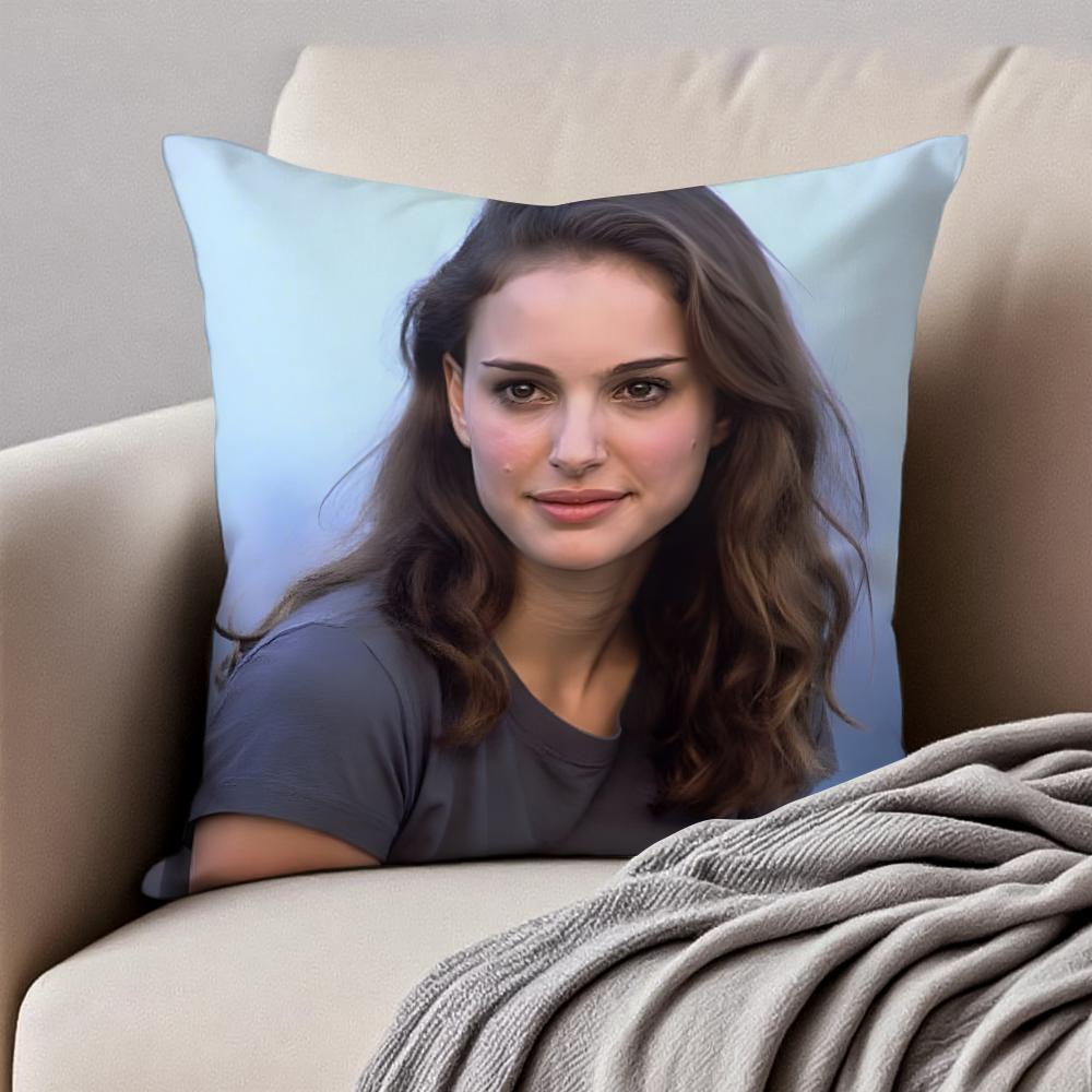 NNatalie Portman Cushion Cover Pillowcase Antidustmite Invisible Zipper Short Plush Sofa Cushion