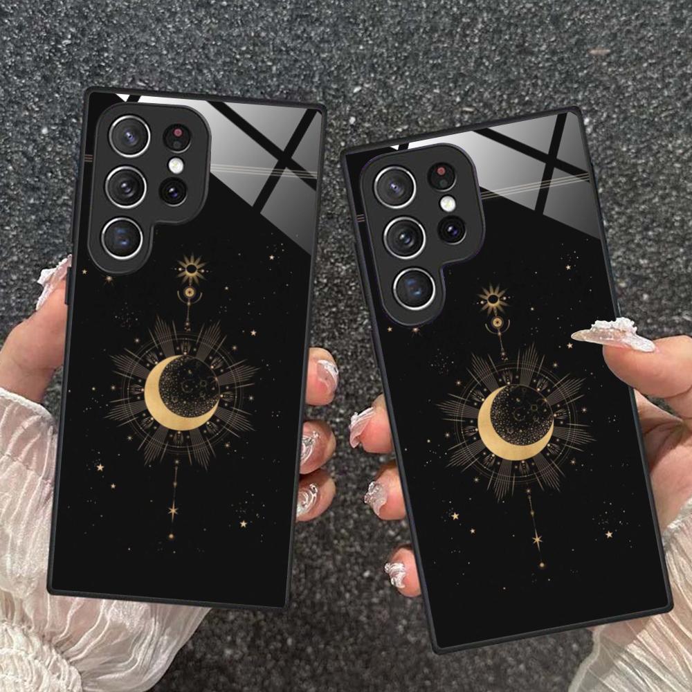 Чехол для мобильного телефона Солнце Луна для Samsung Galaxy A56 55 54 53 52 51 36 35 34 23 16 15 5G Стеклянный Цветной Чехол Красивый Роскошный