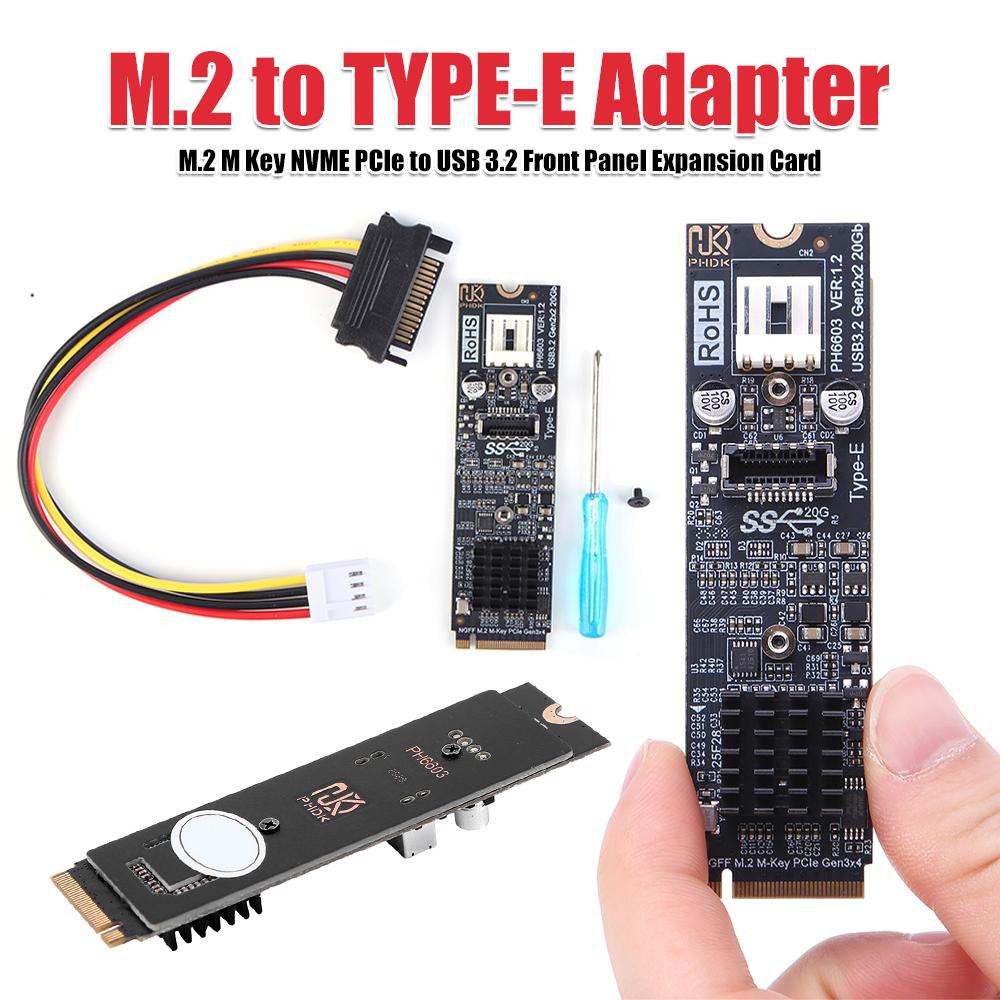 Адаптер M.2 NVME M-KEY на USB 3.2 20 Гбит/с Высокоскоростная карта расширения для передней панели PC M2 M-Key PCIe на USB 3.2 с чипсетом ASM3242