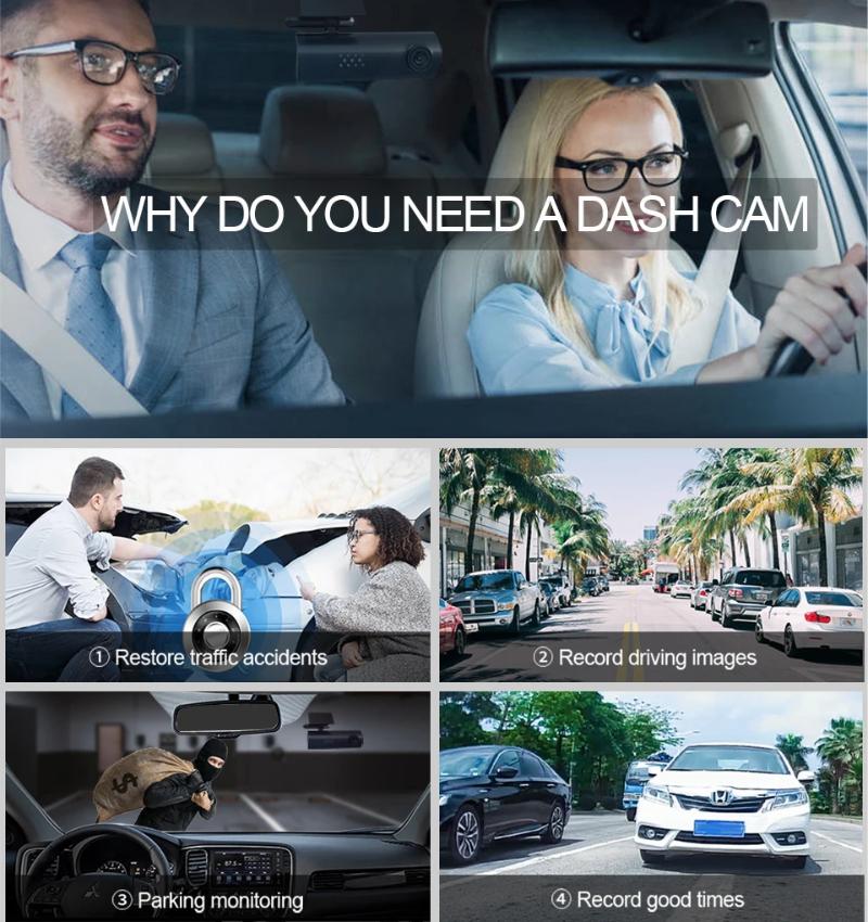 4K WIFI Mini Dash Cam Car Dvr Передний и задний видеорегистратор с ночным видением 24H Парковочная камера Монитор Черный ящик Автомобильные аксессуары