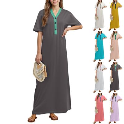 Женская ночная рубашка Домашняя одежда Ночная рубашка с коротким рукавом и карманами Длинное платье