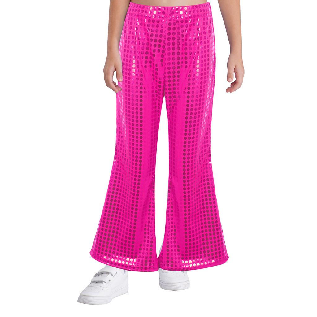 Unisex Kids Elastic Waistband Flared Pants Shiny Sequins Jazz Dance Trousers